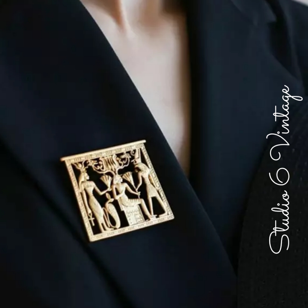 Egyptian Portrait Gold Metal Brooch